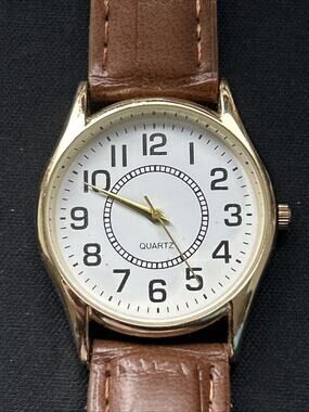 Gold Tone White Dial Brown Band Women’s Quartz Watch